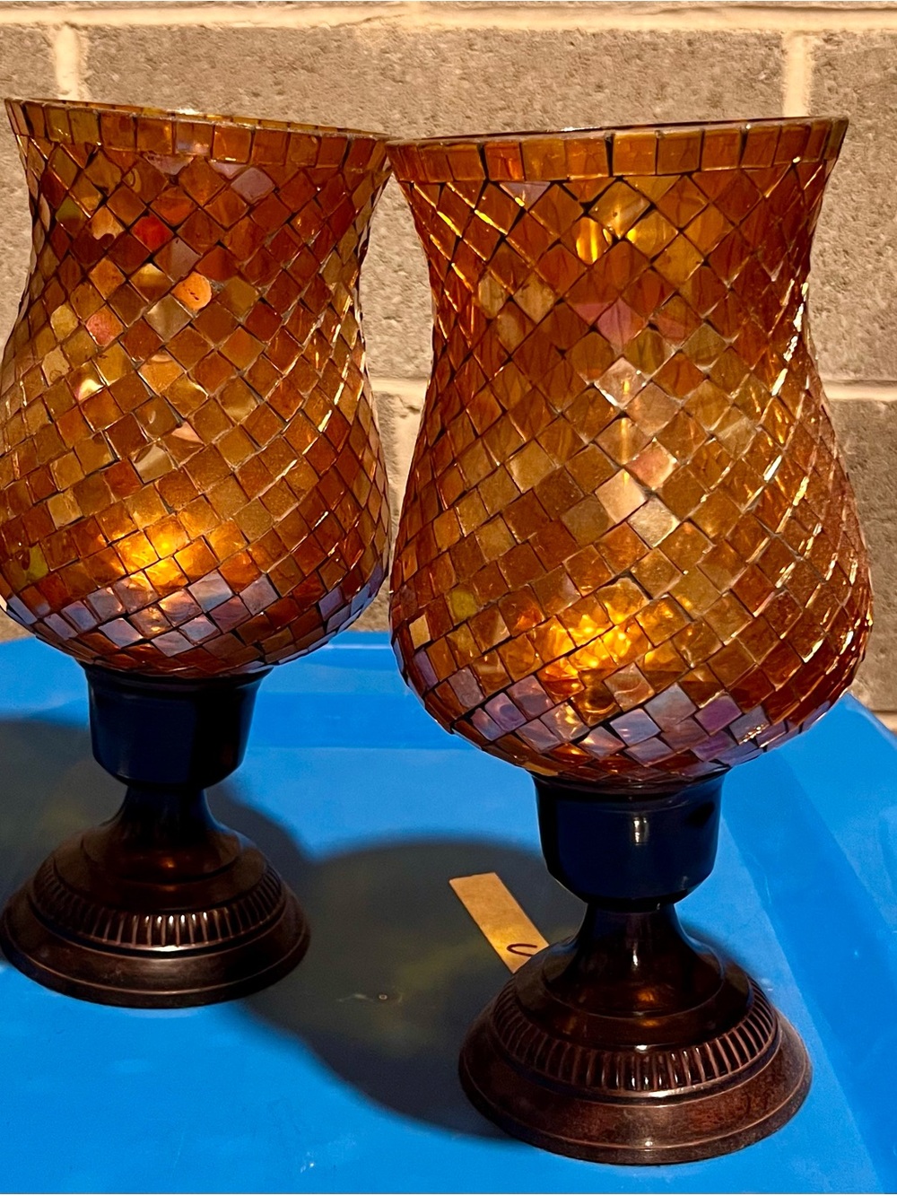 Kohl's Amber Mosaic Glass Candle Holders Set of 2